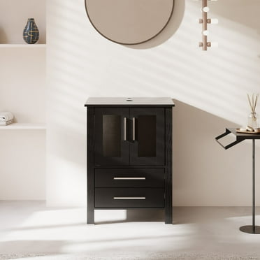 24" Black Bathroom Vanity Base Only, Vessel Sink and Mirror not Included