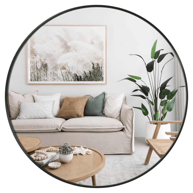 24'' Black Circle Mirror, Round Wall Mirror for Bathroom Vanity, Home Decor  Metal Frame Mirror for Entryway Living Room