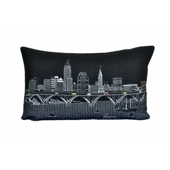 24" Black Cleveland Nighttime Skyline Lumbar Decorative Pillow