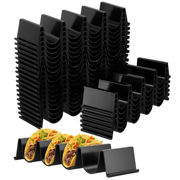 24 Black Plastic Taco Holder Stands, Holds Up To 4 Tacos For Parties And Gatherings