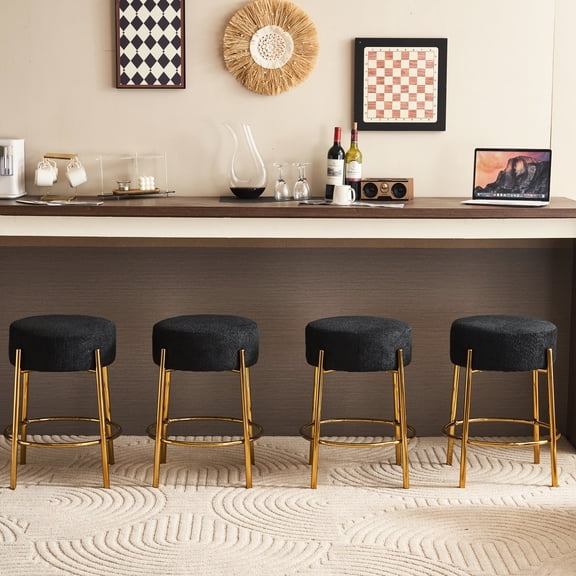 24" Black Round Bar Stool Set / High Resilience, Space - Saving Design / Living Room Decor