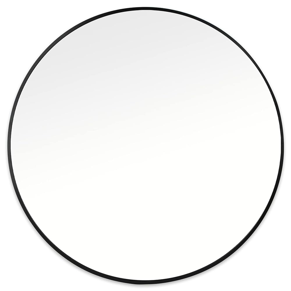 24" Black Round Circle Metal Framed Wall Mounted Mirror Big Large Modern Hanging Vanity Mirror