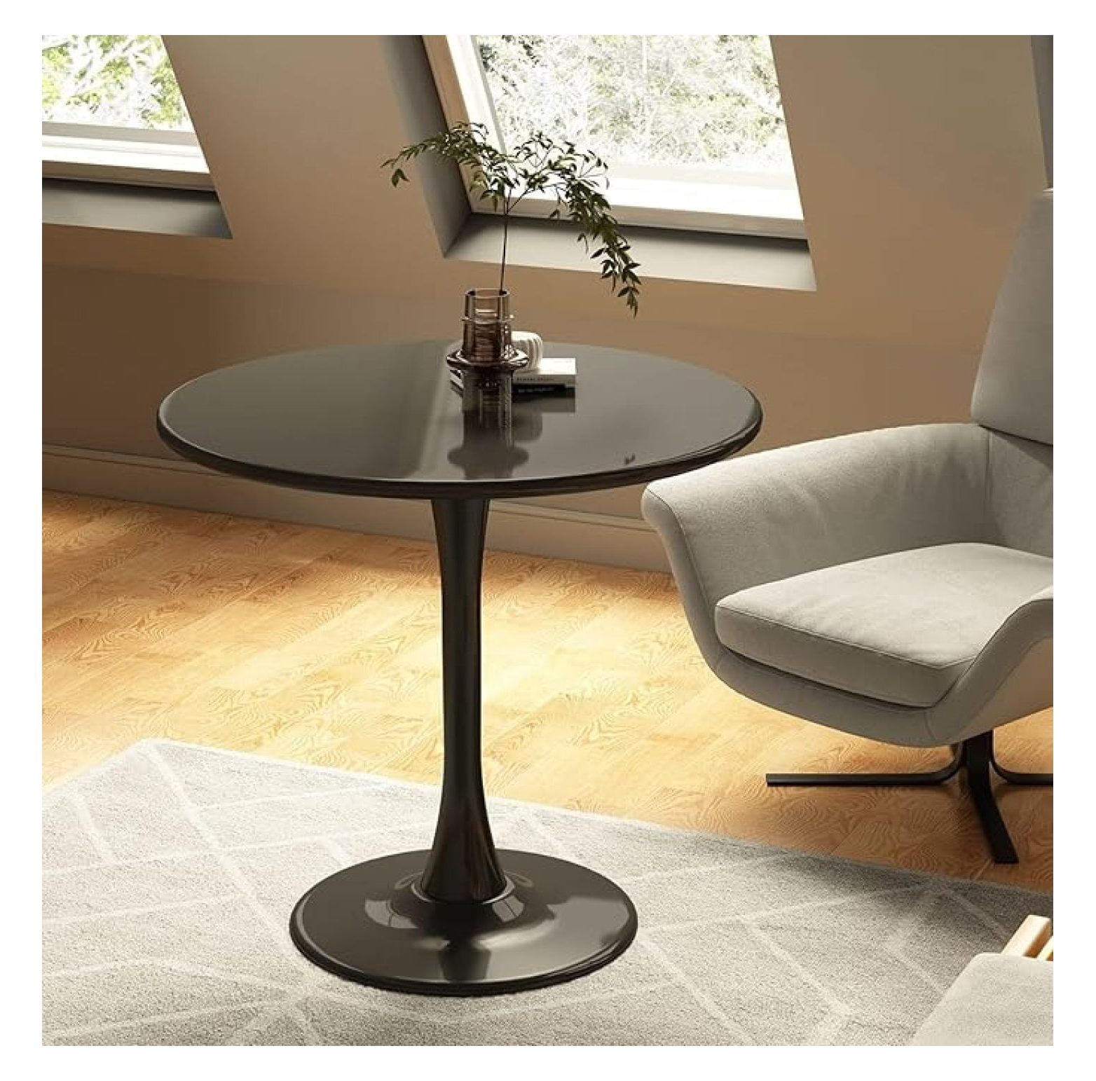 24" Black Round Dining Table for 2-4 People, Modern Kitchen Table ...