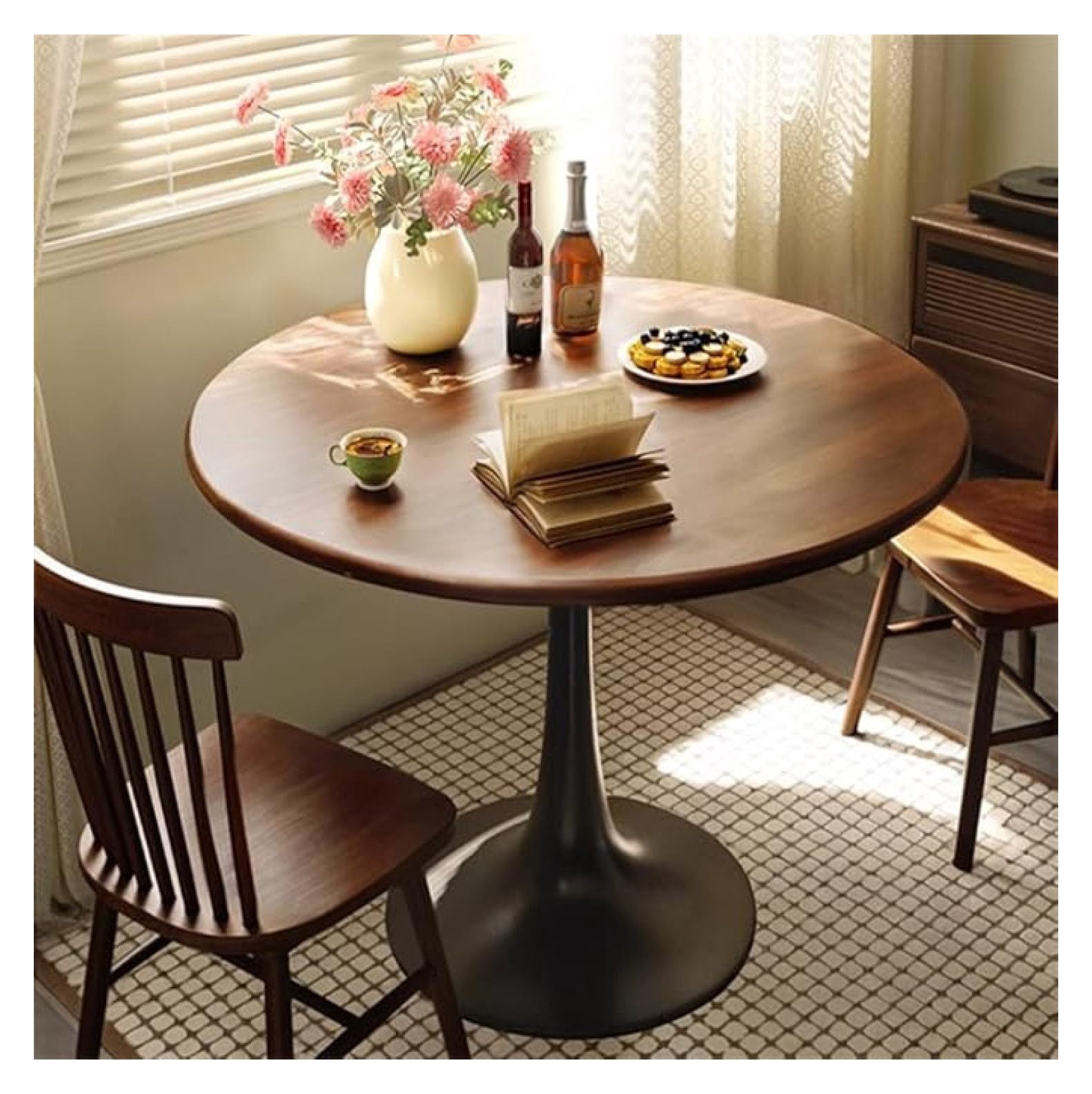 24" Black Round Dining Table for 2-4 People, Modern Kitchen Table ...