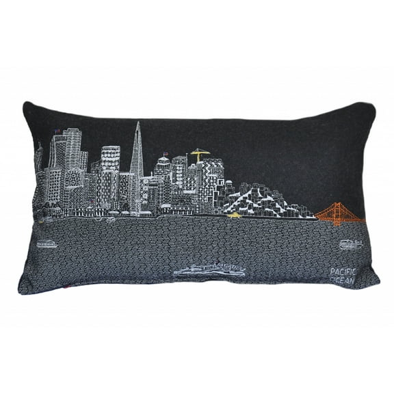 24" Black San Francisco Nighttime Skyline Lumbar Decorative Pillow
