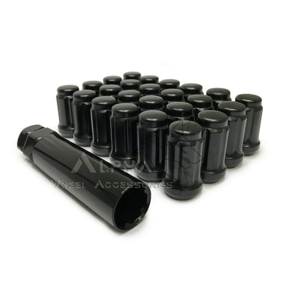 24 Black Spline Lug Nuts 1/2"-20 Fits Dodge Dakota Durango Viper + Security Key