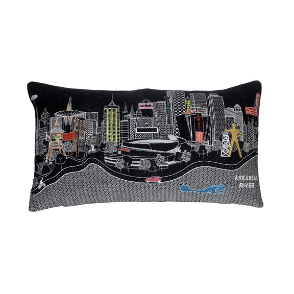 24" Black Tulsa Nighttime Skyline Lumbar Decorative Pillow