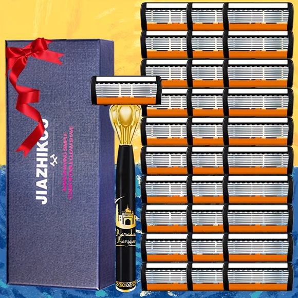 24-Blade Titanium Razor Set w/ 5-Yr Supply | Ultra-Glide Precision Trim & Anti-Slip Handle | Surgical-Grade Stainless Steel Blades | Gift Ready for Men
