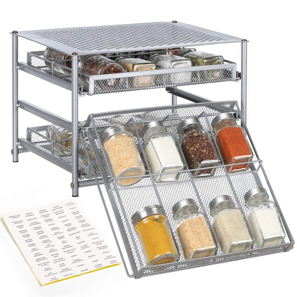 VANGAY Spice Rack Drawer, 4 Tier Expands From 13 to 26 Drawer Spice  Organizer for Jars and Packets, Adjustable Storage Salt,  Seasoning，(Metallic