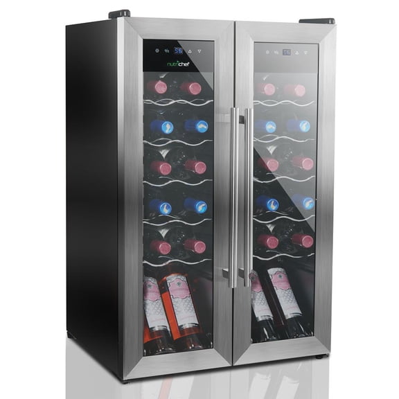 24 Bottle Wine Cooler Refrigerator - White Red Wine Fridge Chiller Countertop Wine Cooler - Freestanding Compact Mini Wine Fridge 24 Bottle w/ Digital Control, Stainless Steel Door - NutriChef