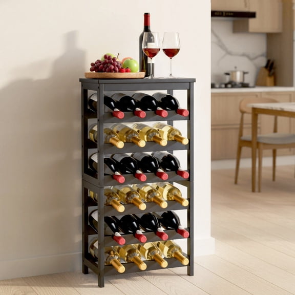 24 Bottle Wine Rack - 6-Tier Detachable Freestanding Storage Shelves with Table Top Black for Kitchen Bar Cellar