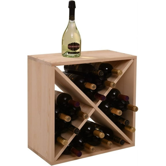 24 Bottle Wine Rack Solid Wood Holder Cube Bar Storage Cellar Stackable Kitchen Decor Tabletop Champagne Rack