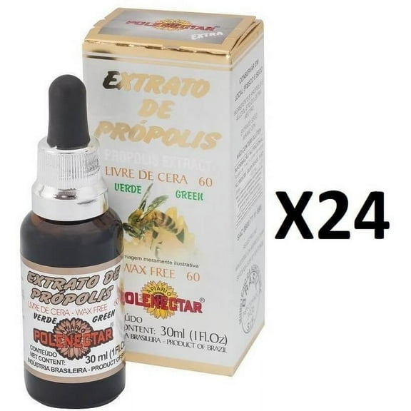 24 Bottles of Polenectar Brazil Green Bee Propolis Extract Wax Free 60 (30mL)