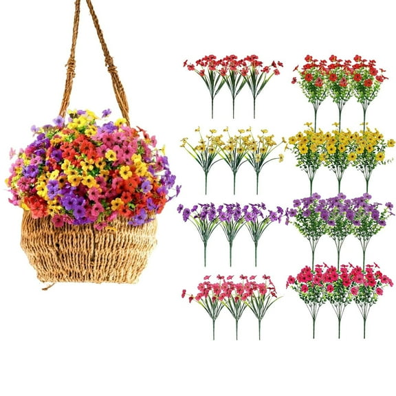 24 Bouquets of Artificial Flowers Bunch of 24 Artificial Flowers for Outdoor Decoration Violet Faux Colored Spring Plants for Indoor Outdoor Yard Home Patio Porch Decoration