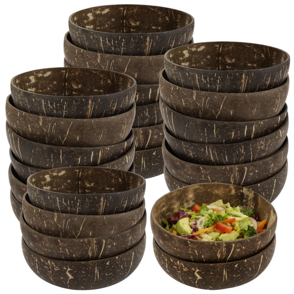 24 Bowls, Natural Coconut Shell, 17 oz Wooden Vessels, Rustic Serving Dishes for Acai Salads Snacks, Vegan Gifts, Kitchen Accents, Picnics, Parties