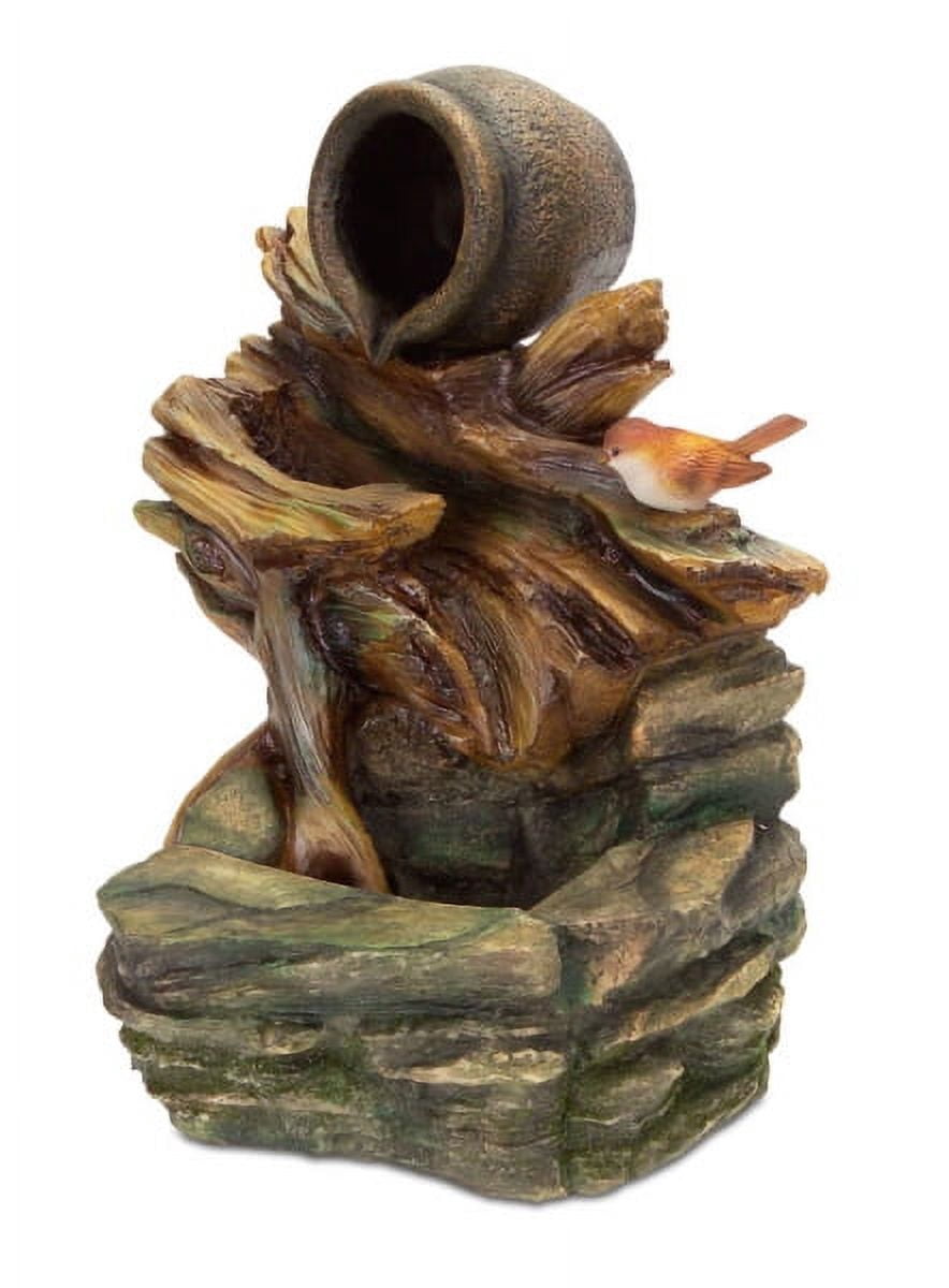 Melrose 18.5" Bucket with Bird Garden Outdoor Patio Waterfall Fountain - Orange/Brown