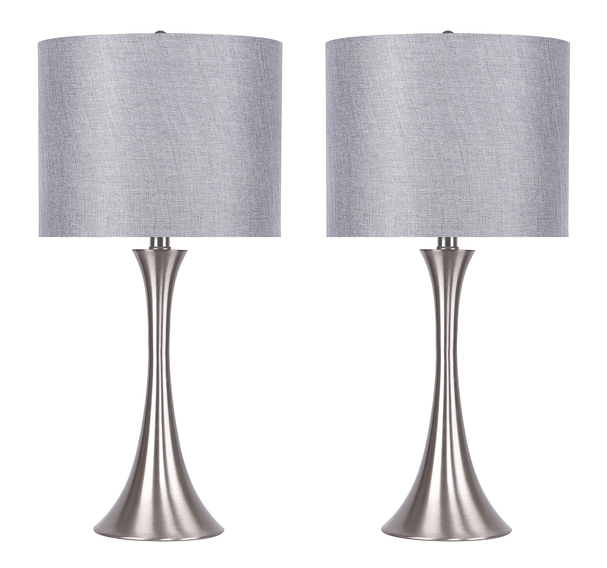 24" Pearl Silver Table Lamps with Grey Linen Shades, Set of 2
