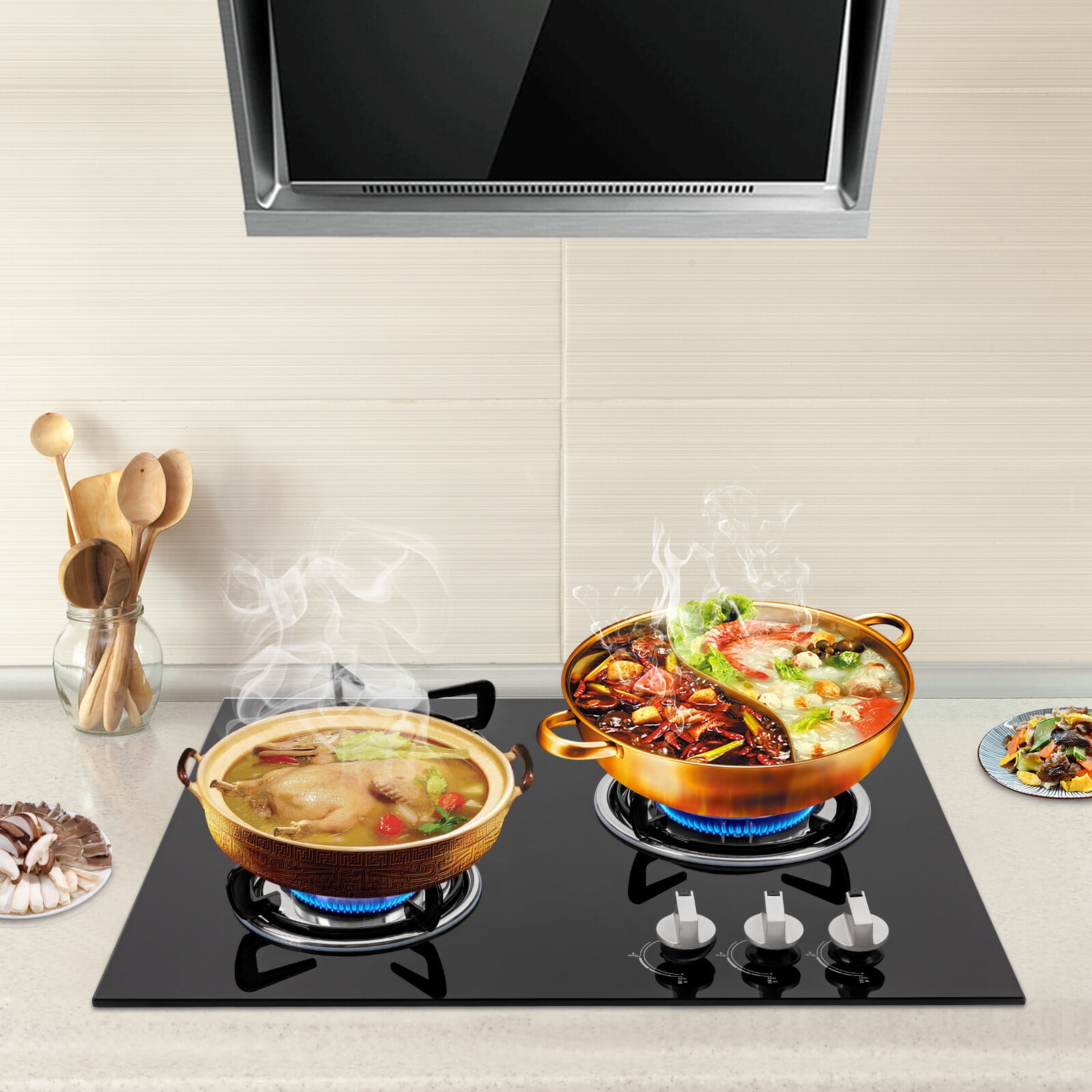 24" Built-in Gas Cooktop 3 Burner Gas Stovetop With Thermocouple Protection