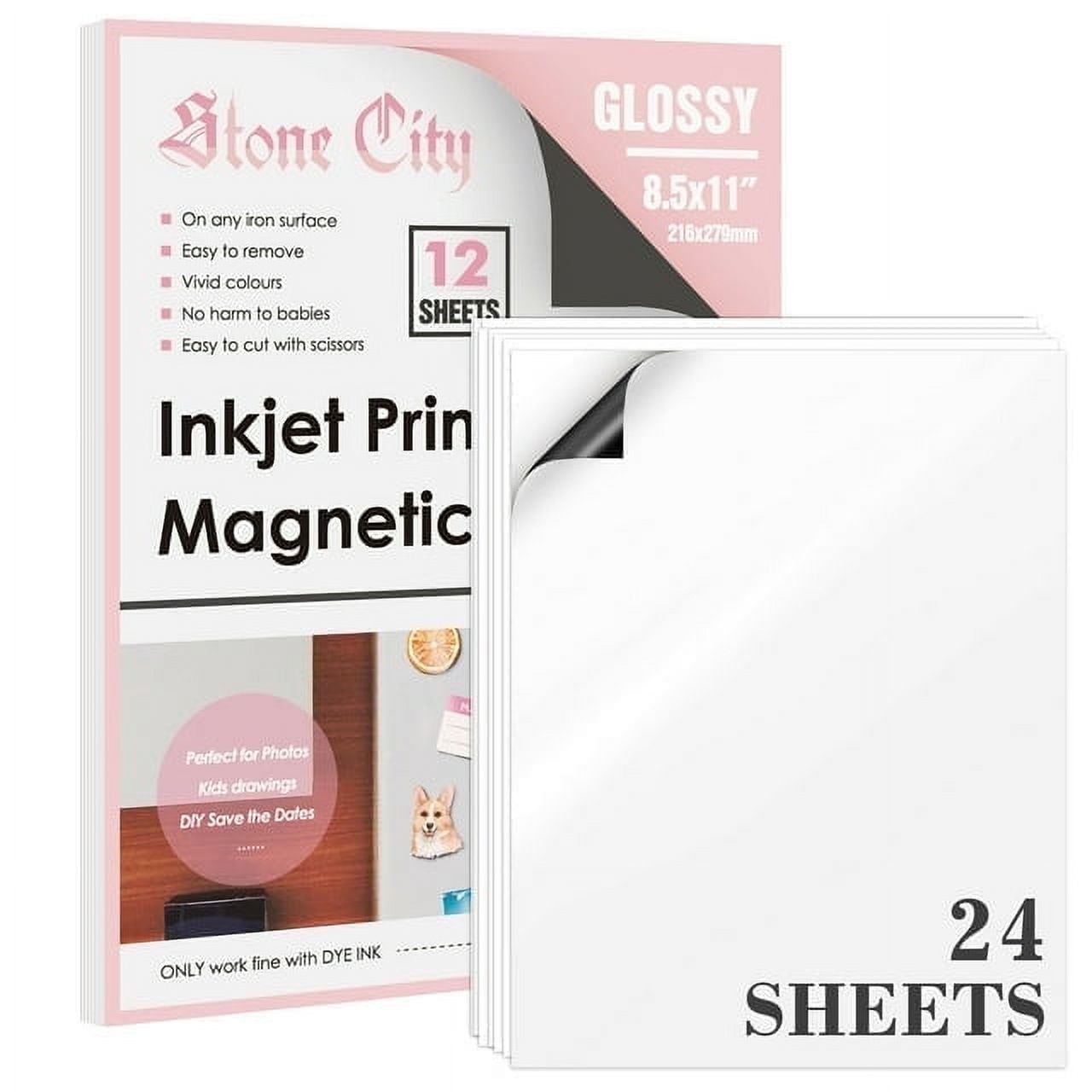 Stone City 24-Pack Glossy Printable Magnet Paper, Inkjet &amp; Laser ...