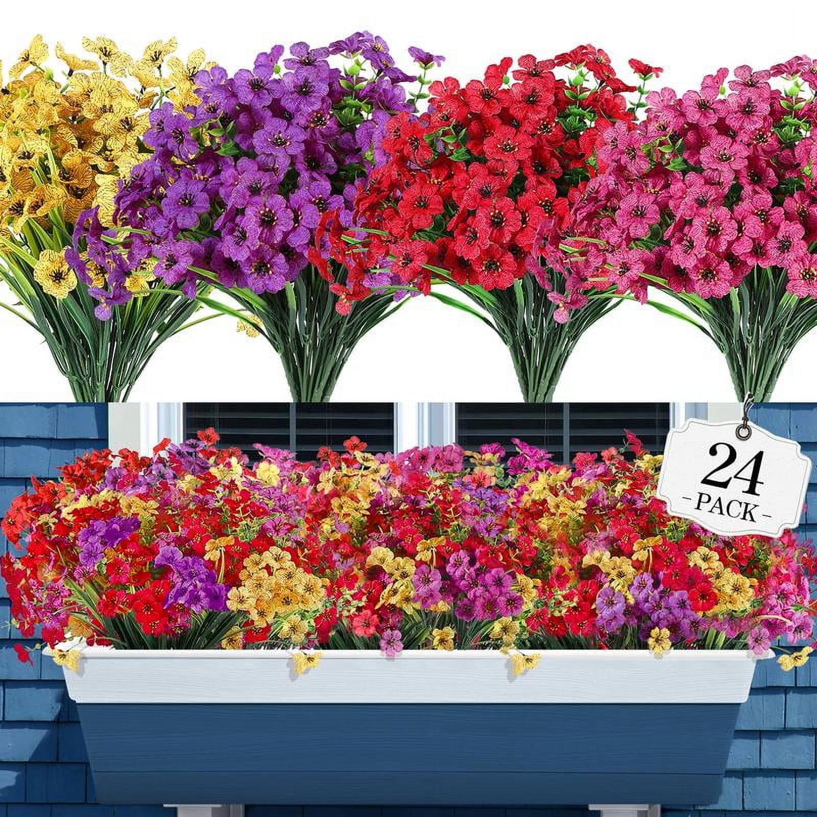 24Bundle Vibrant Artificial Flowers for Outdoor & Indoor Decor UV