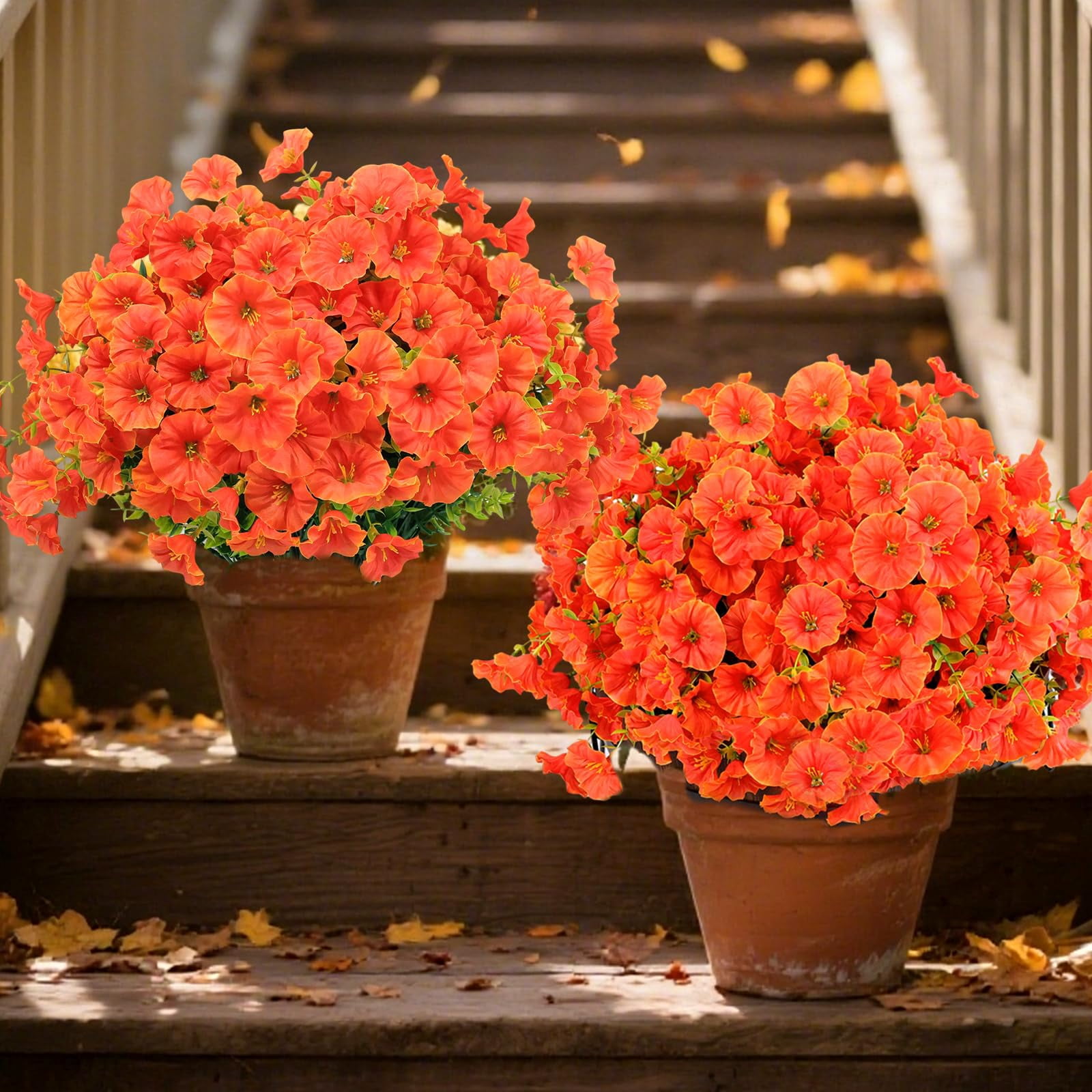 24 Bundles Artificial Fake Fall Flowers Faux Plants for Outdoor Outside ...