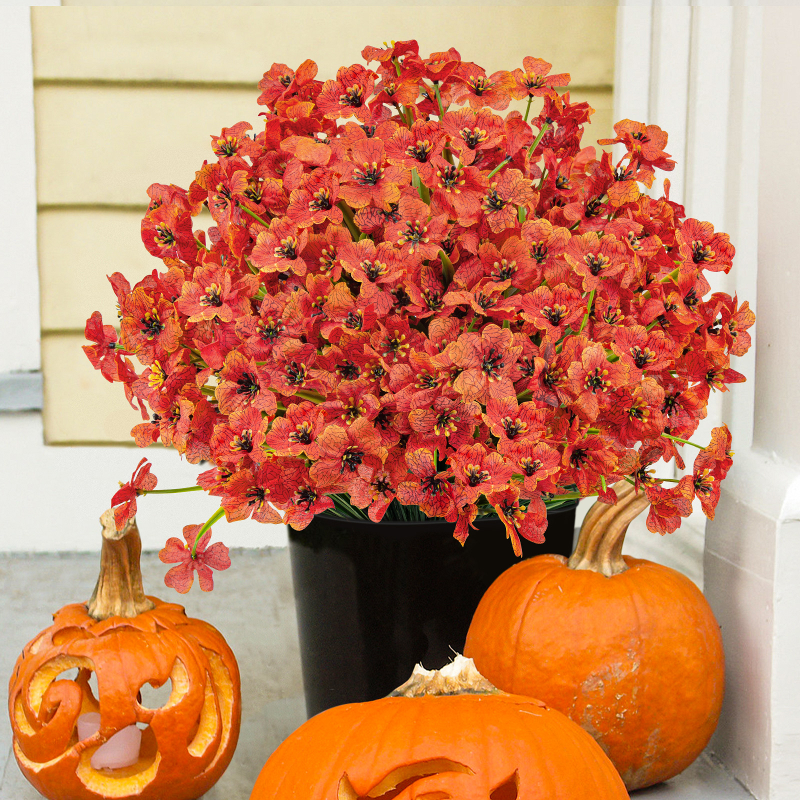 Scidweet Artificial Fall Flowers, 24 Bundles Autumn Fake Plants Decorations for Outdoors Home Thanksgiving Garden Porch Decor, Orange