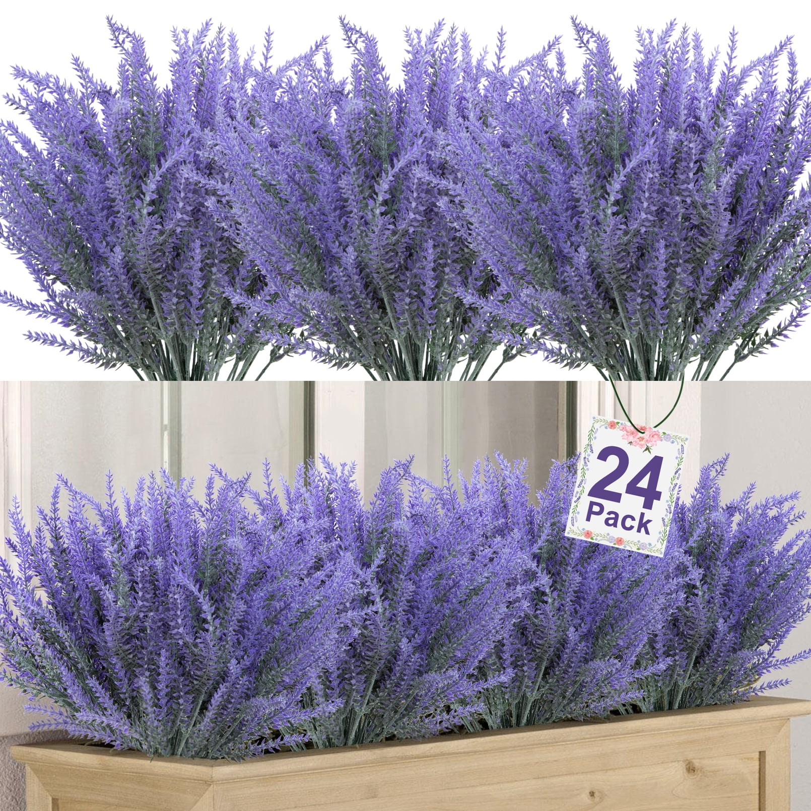 24 Bundles Artificial Flowers Faux Purple Flowers Fake Lavender Plant
