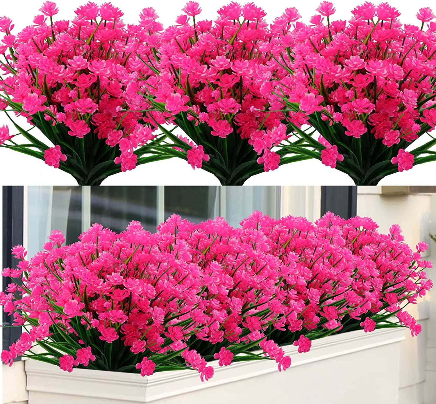 24 Bundles Artificial Flowers Lotus Outdoor Fake Flowers for Decoration UV Resistant No Fade Faux Plastic Plants Garden Porch Window Box Décor (Orchid)