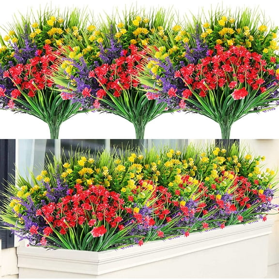 24 Bundles Artificial Flowers Lotus Outdoor Fake Flowers for Decoration UV Resistant No Fade Faux Plastic Plants Garden Porch Window Box Décor (Orchid) A