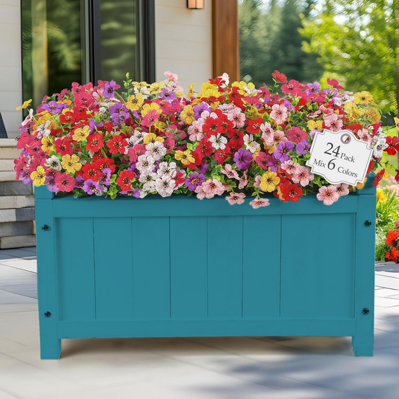 GPED 24 Bundles Artificial Flowers for Outdoor Indoor Decoration, Faux Silk Daisy with Eucalyptus Leaves, Fake Plants for Porch Patio Home Planter Window Box Yard, Mix 6 Colors