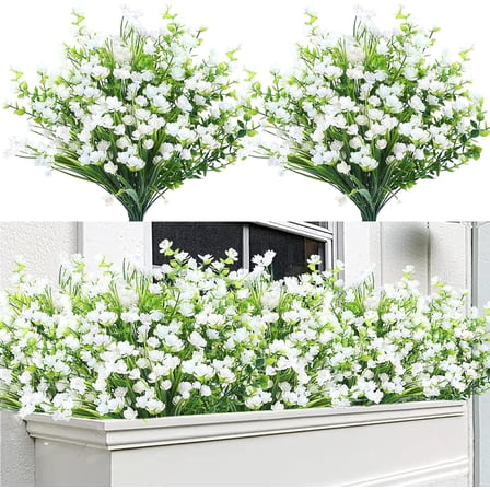 24 Bundles Artificial Flowers for Outdoor,No Fade Fake Plastic Flowers Faux Plants for Decoration Hanging Planters Indoor Outside Garden Porch Window Box Home Wedding Farmhouse (White)
