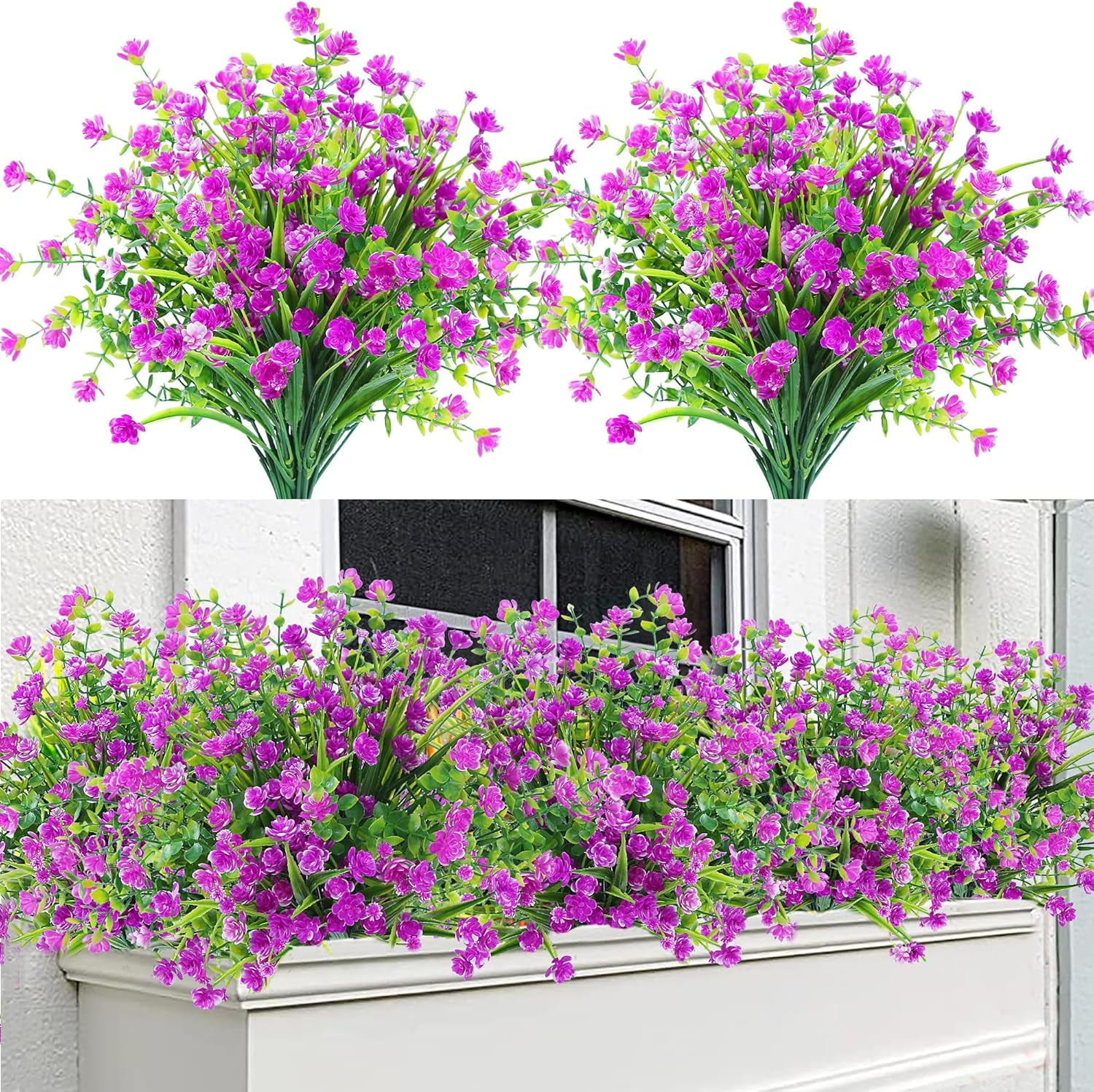 24 Bundles Artificial Flowers for Outdoor,No Fade Fake Plastic Flowers Faux Plants for Decoration Hanging Planters Indoor Outside Garden Porch Window Box Home Wedding Farmhouse (Magenta)