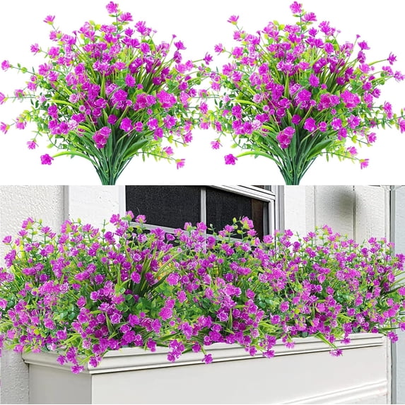 24 Bundles Artificial Flowers for Outdoor,No Fade Fake Plastic Flowers Faux Plants for Decoration Hanging Planters Indoor Outside Garden Porch Window Box Home Wedding Farmhouse (Magenta)