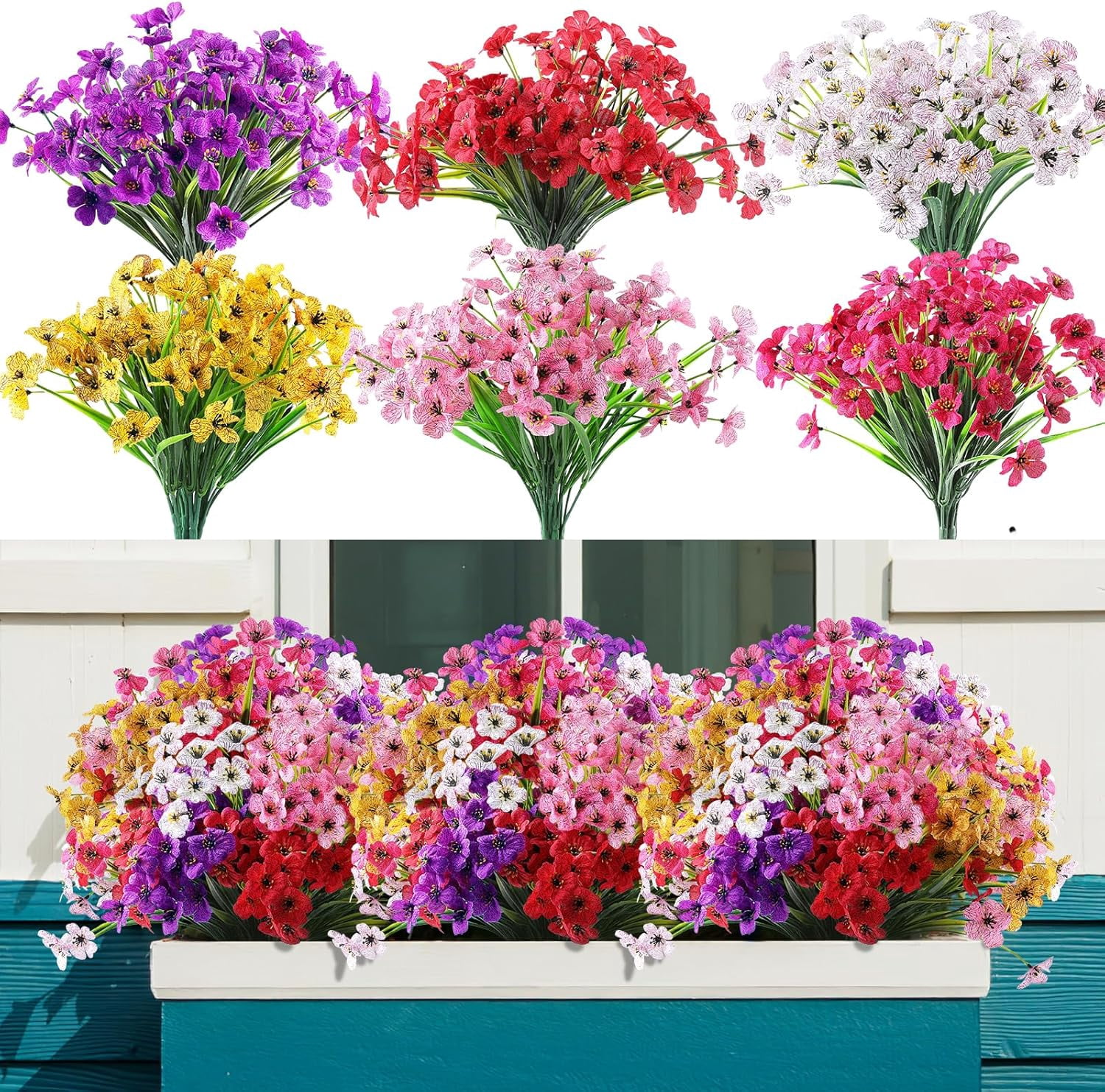 24 Bundles Artificial Flowers for Outdoor,No Fade Fake Plastic Flowers ...