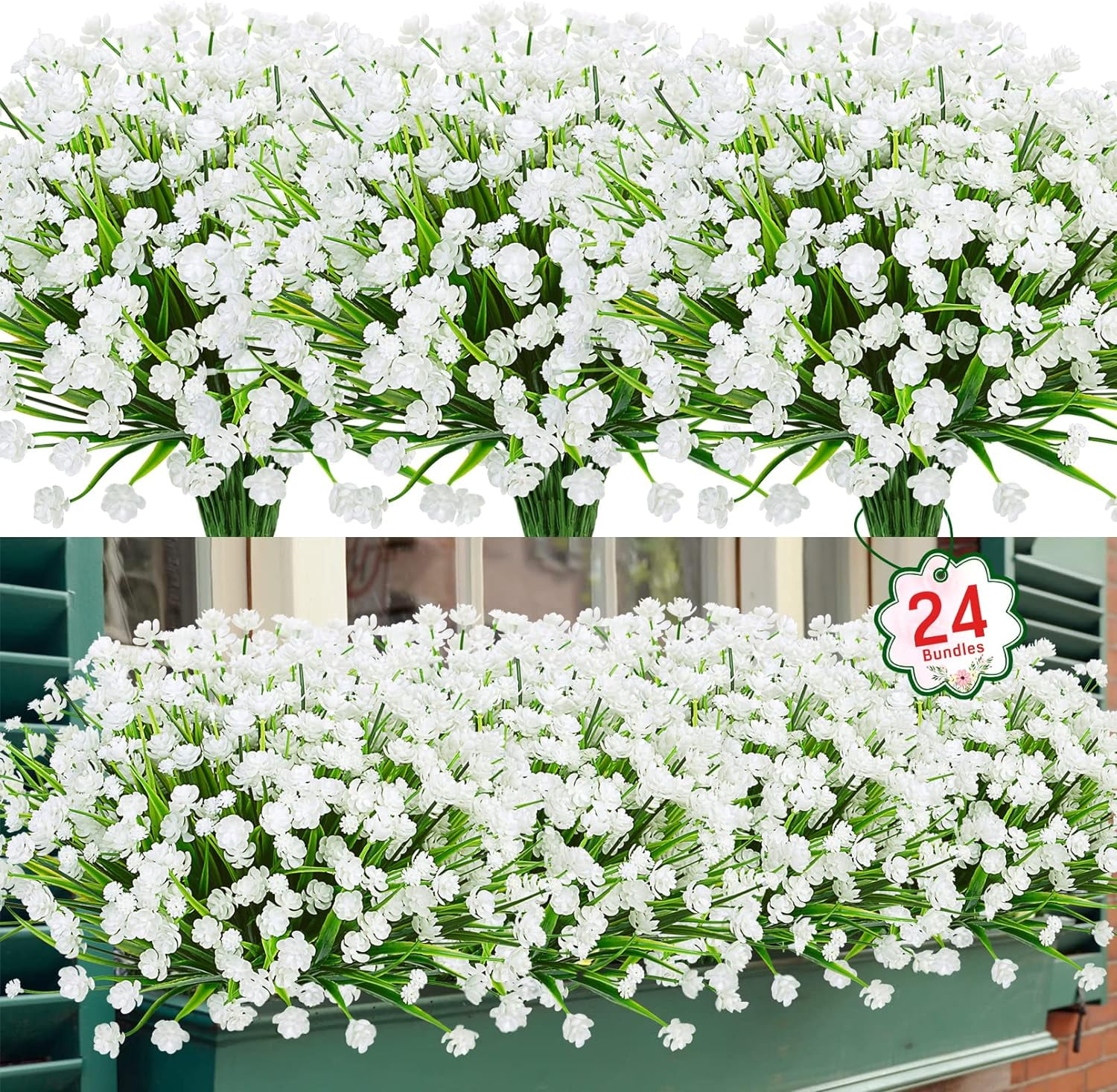 24 Bundles Artificial Flowers for Outdoor, UV Resistant No Fade Fake ...