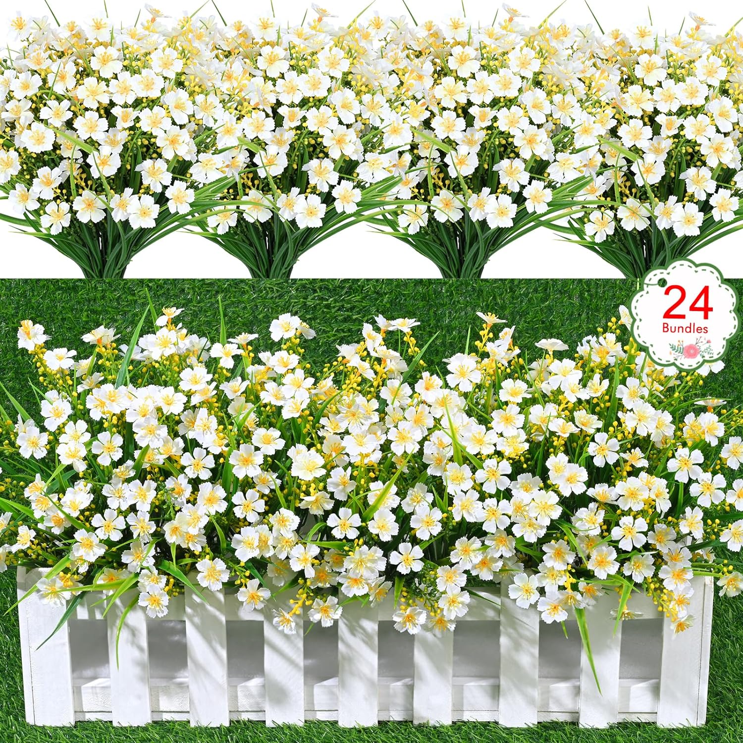 24 Bundles Artificial Flowers Outdoor UV Resistant Fake Flowers Plants ...