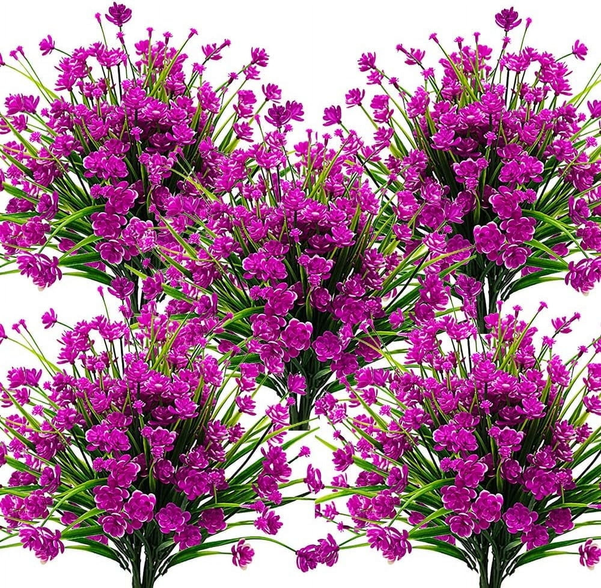 24 Bundles Artificial Flowers Outdoor UV Resistant Fake Plants Indoor Outside Hanging Planter DIY Home Garden Decor (Purple)