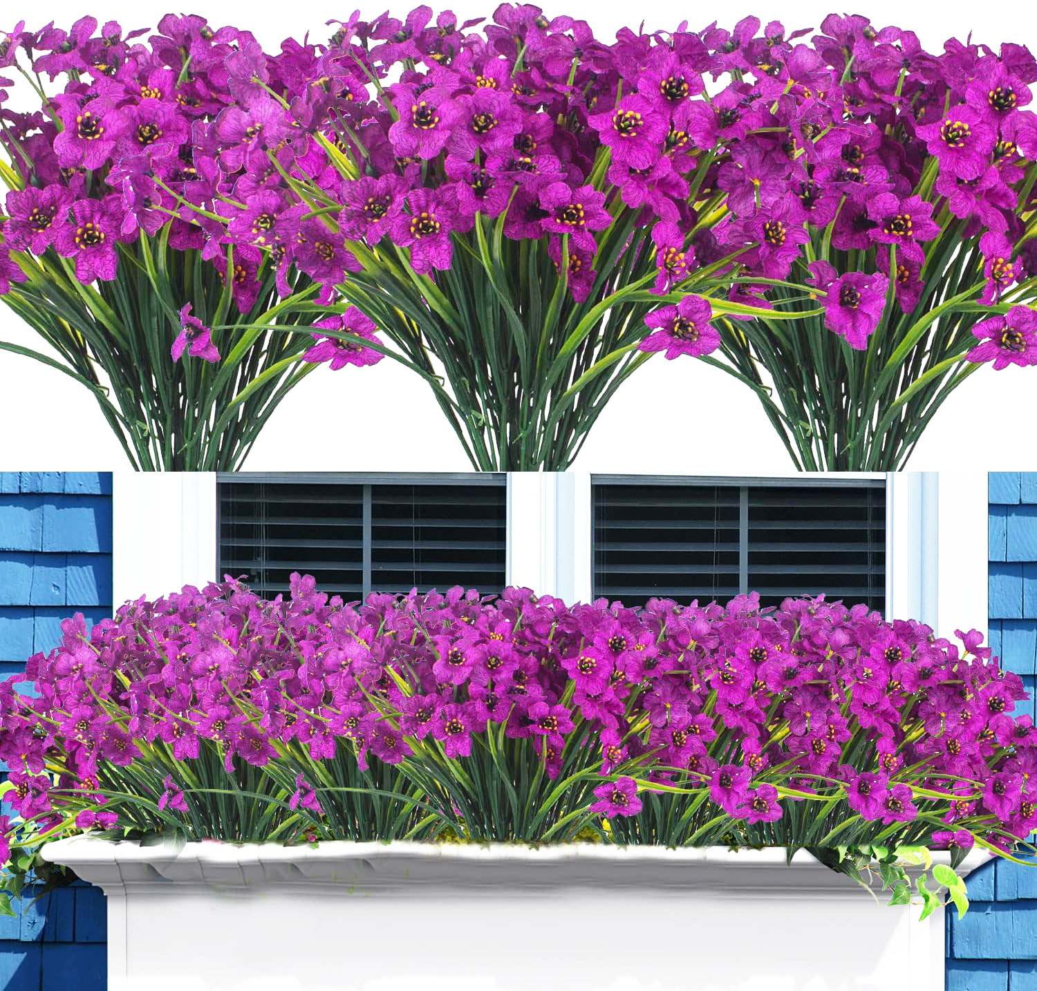 24 Bundles Artificial Flowers Outdoor UV Resistant Fake Violets Flowers ...