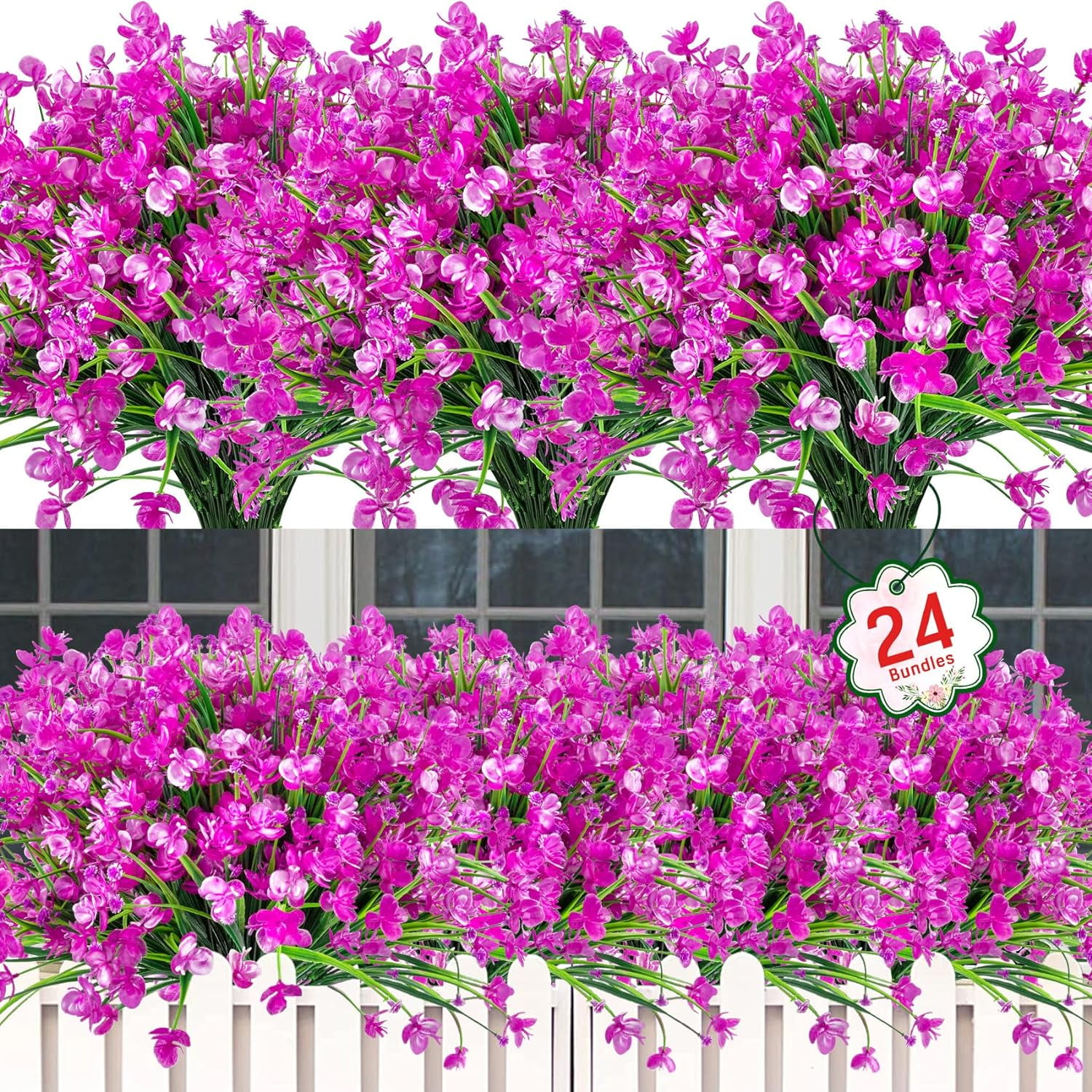 24 Bundles Artificial Flowers Outdoor UV Resistant Plastics Flowers No