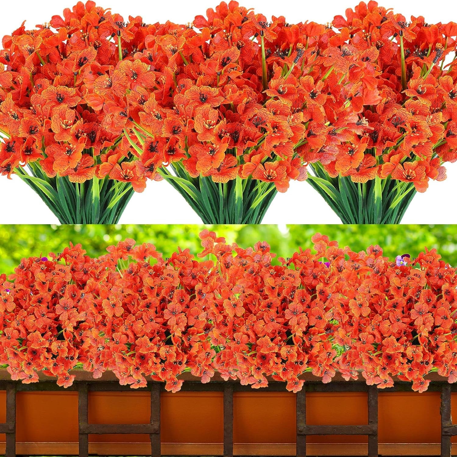 BIGFIS 24 Bundles Artificial Flowers - UV Resistant, 13.8 Inch, Mixed Colors, For Outdoor/Indoor Decor - View #10