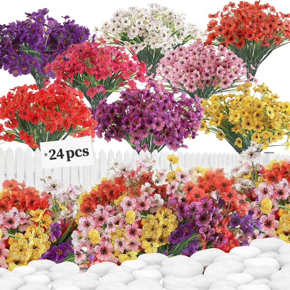24 Bundles Artificial Flowers for Outdoors/Indoor, No Fade Fake Flowers ...