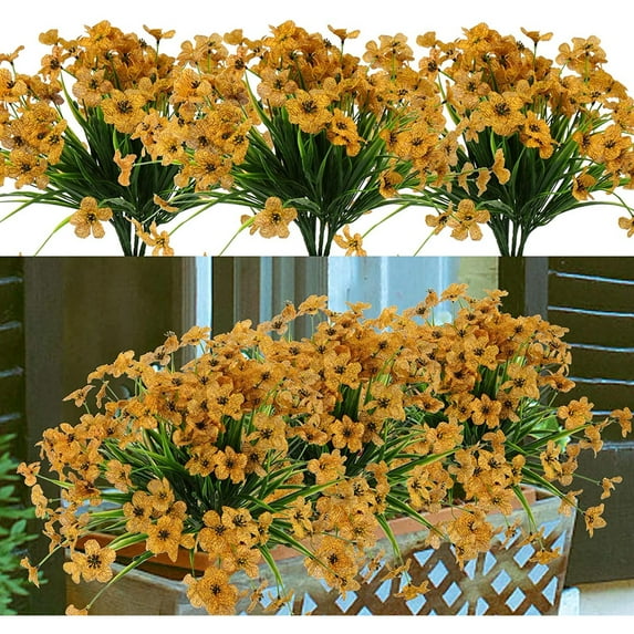 24 Bundles Artificial Flowers for Outdoors UV Resistant Faux Silk Flowers No Fade Plastic Greenery Plants for Hanging Planter Garden Porch Window Box Patio Home Decoration (Yellow)