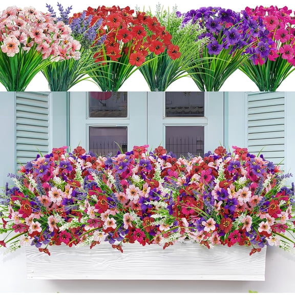 24 Bundles Artificial Flowers for Outdoors Fake Spring Flowers Plants UV Resistant for Home Garden Porch Window Wedding Decor