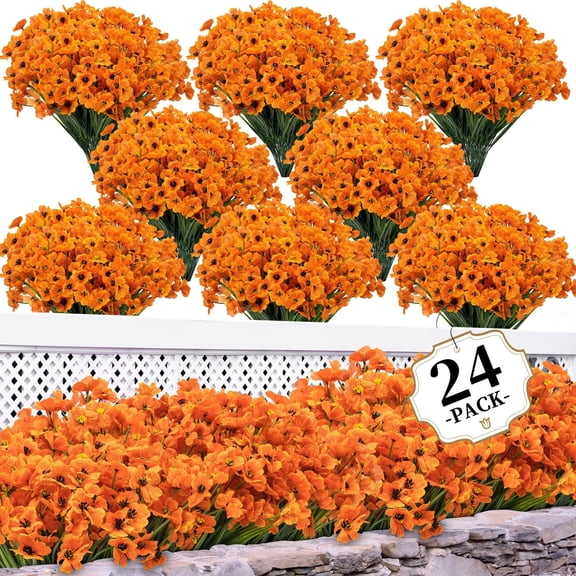 24 Bundles Artificial Flowers for Outdoors/Indoors, Fake Flowers Plants for Indoor Outside Garden Porch Window Box Home Wedding Farmhouse(8 Color)