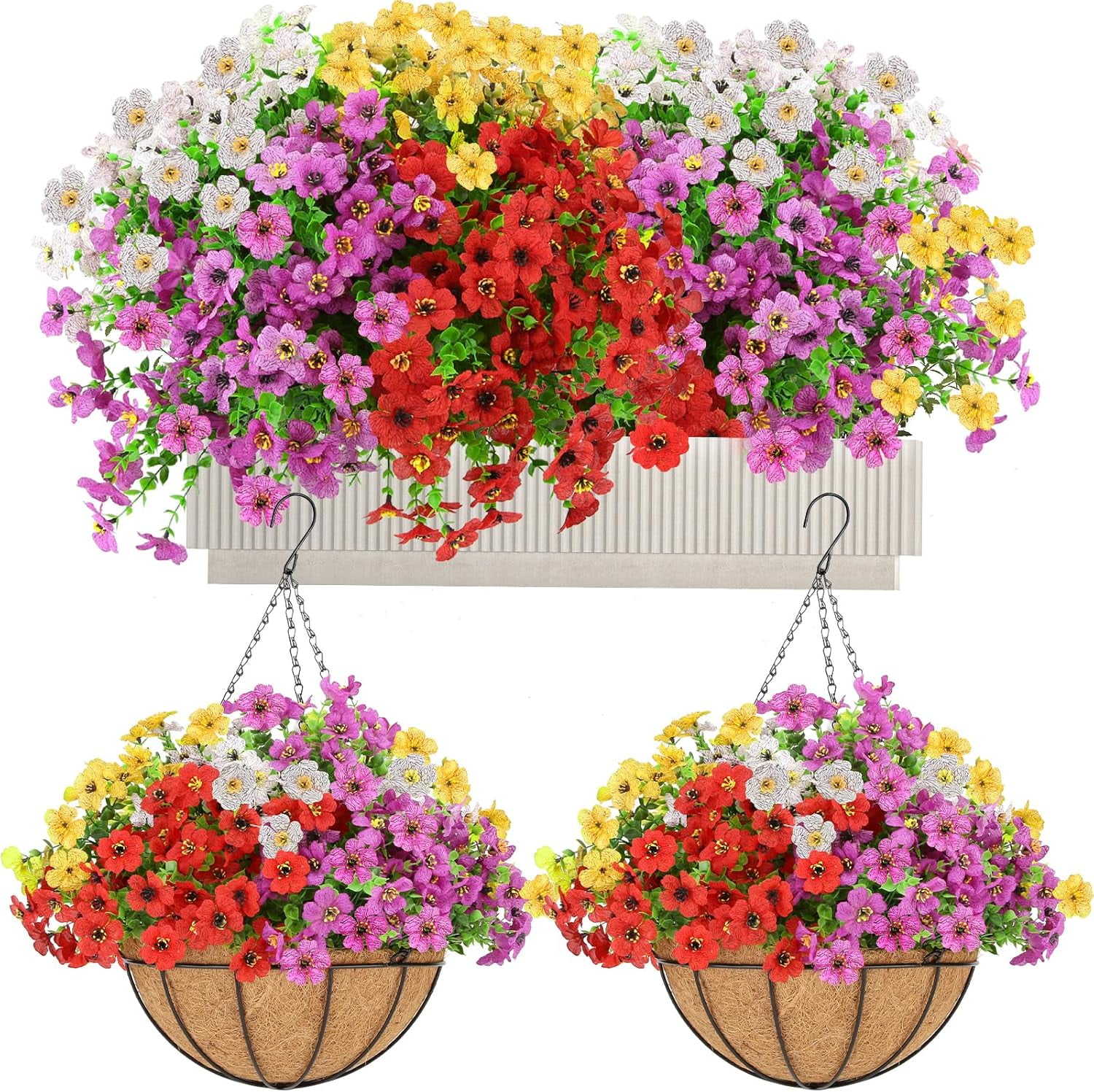 24 Bundles Artificial Flowers for with 24 Bundles Hanging Flowers with 2 Baskets