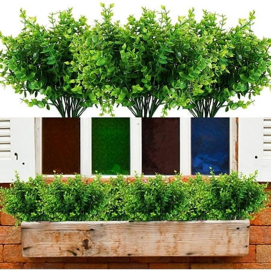 24 Bundles Artificial Greenery Plants Outdoor UV Resistant Fake Plastic Boxwood Shrubs for Home Wedding Courtyard Indoor Outside Garden Porch Patio Window Box Farmhouse Decor