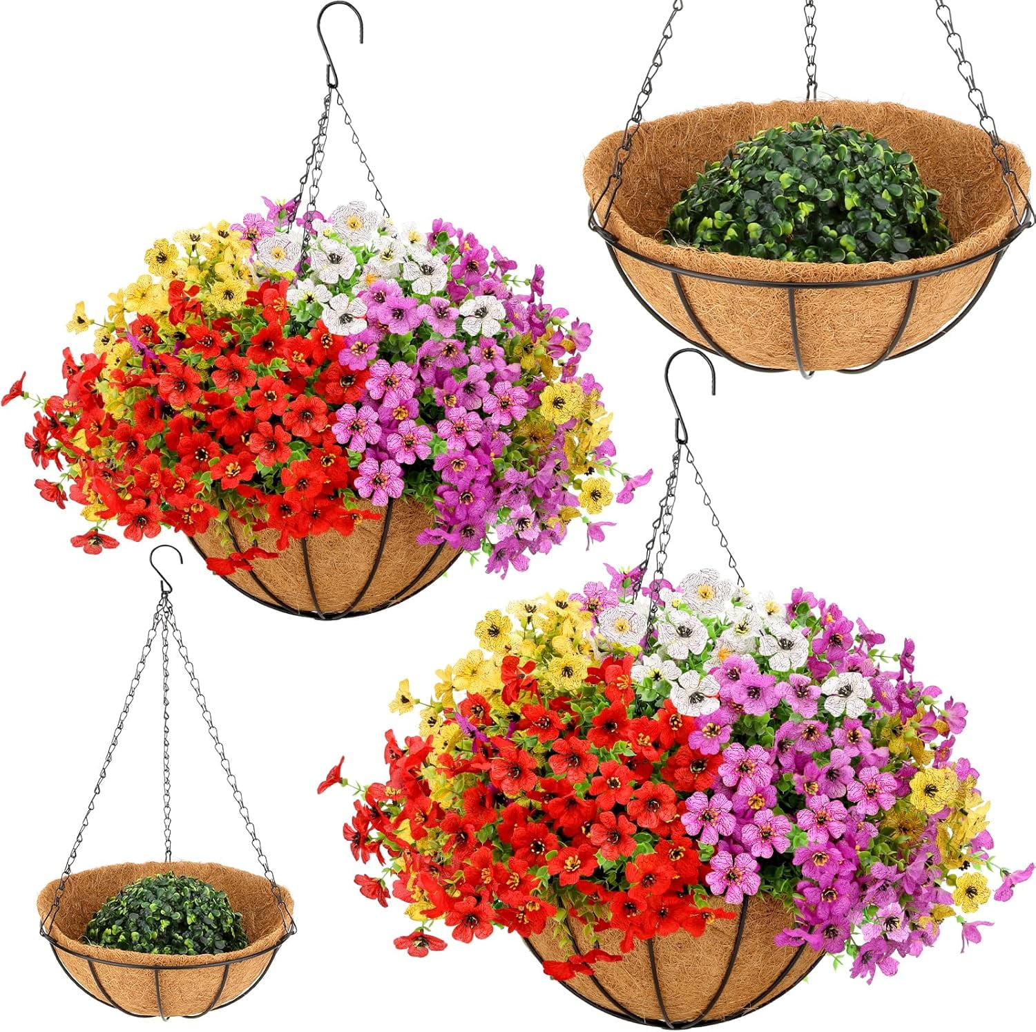 24 Bundles Artificial Hanging Flowers with 2 Baskets for Outdoors, Artificial Hanging Plants Outdoors, Fake Hanging Flowers Daisy Eucalyptus Realistic UV Resistant for Garden Patio Porch Summer Decor