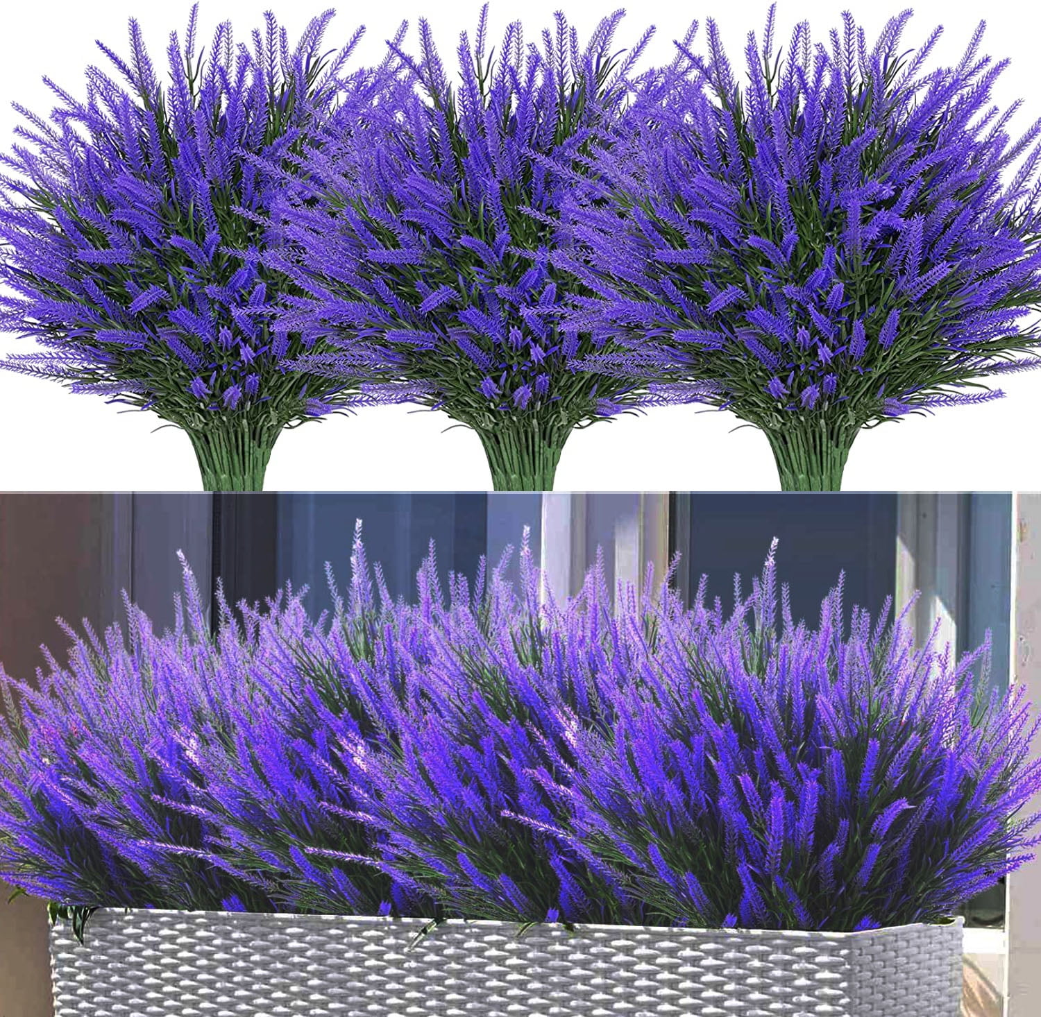 24 Bundles Artificial Lavender Flowers Faux Plants Fake Flowers Outdoor UV Resistant No Fade Garden Porch Window Box Decor(Purple)