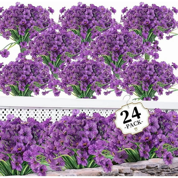 24 Bundles Artificial Mums for Outdoors/Indoors Faux Mums for Outdoor Planters, Fall Flowers Artificial for Decoration Garden Porch Window Box Home Wedding Farmhouse
