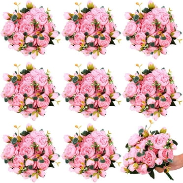 24 Bundles Artificial Peonies Flowers Wedding Faux Flowers Silk Peony Bouquet Bulk Bride Fake Florals Arrangements for Table Centerpieces Wedding Party Vase Decor (Light Pink)
